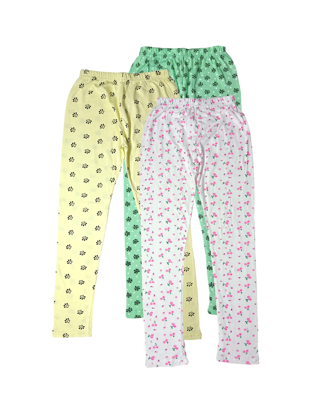 

IndiWeaves Girls Pack Of 3 Printed Pure Cotton Ankle-Length Leggings, Green