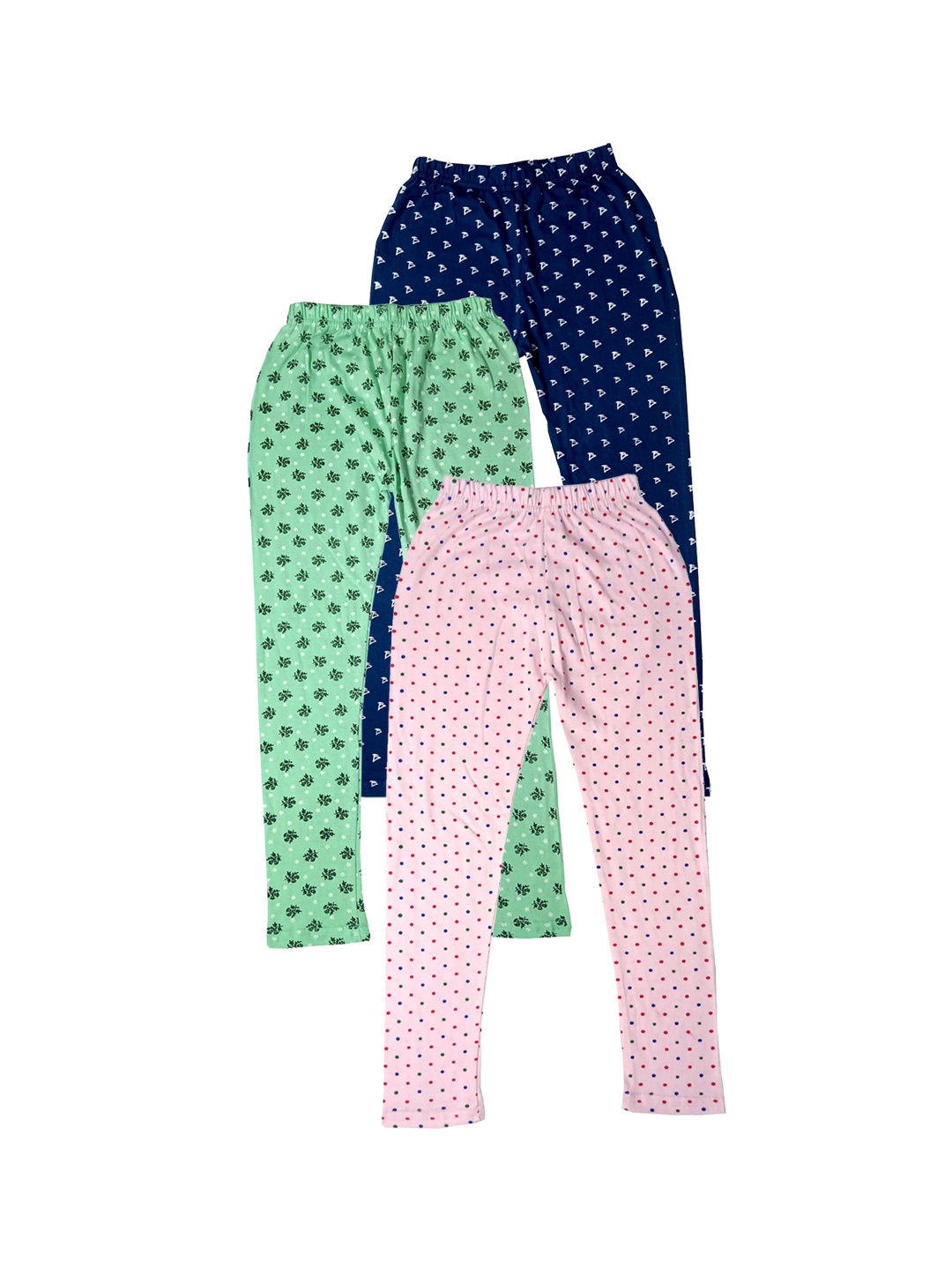 

IndiWeaves Girls Pack of 3 Printed Pure Cotton Ankle Length Leggings, Blue