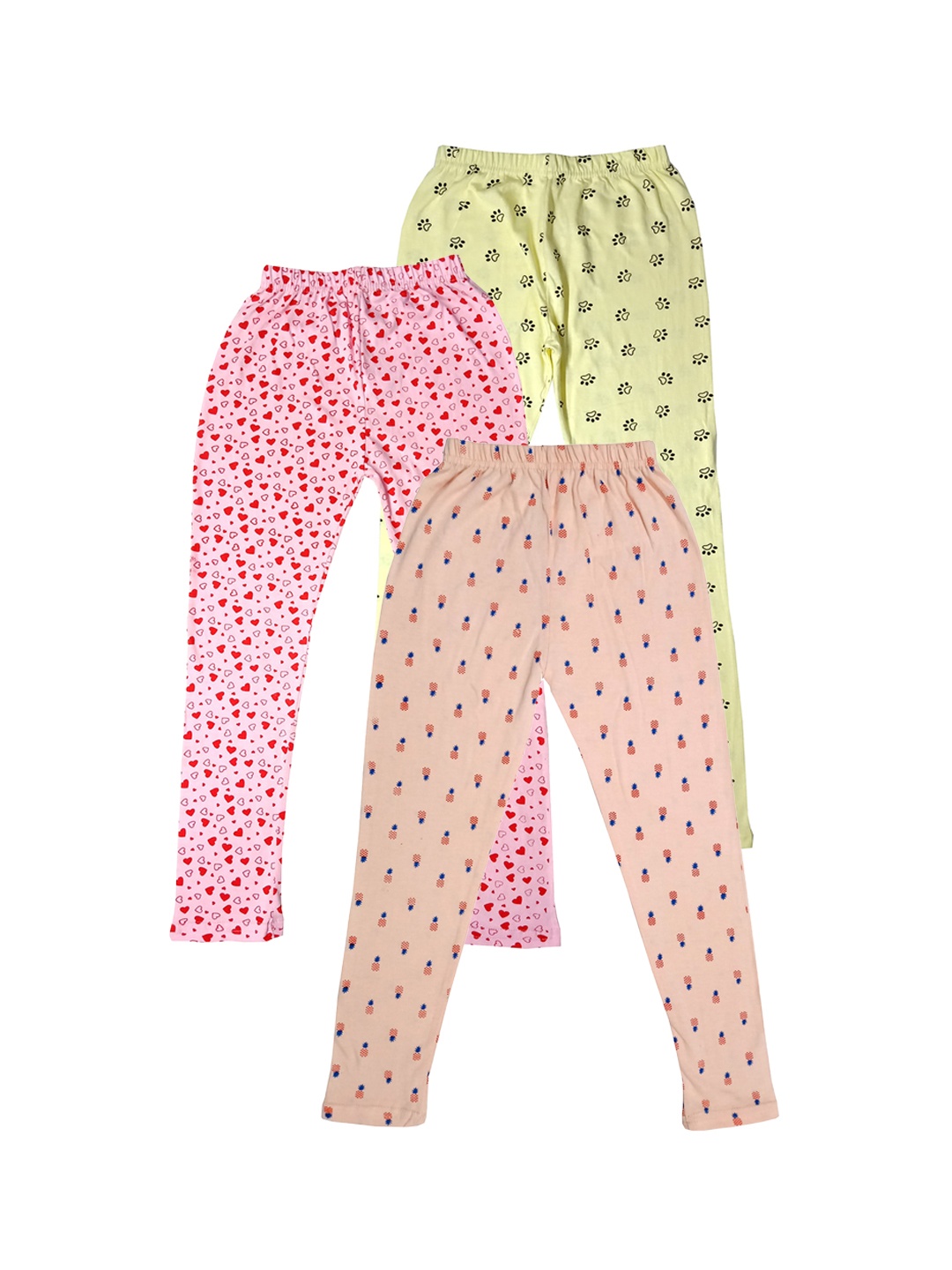 

IndiWeaves Girls Pack Of 3 Printed Pure Cotton Ankle Length Leggings, Peach