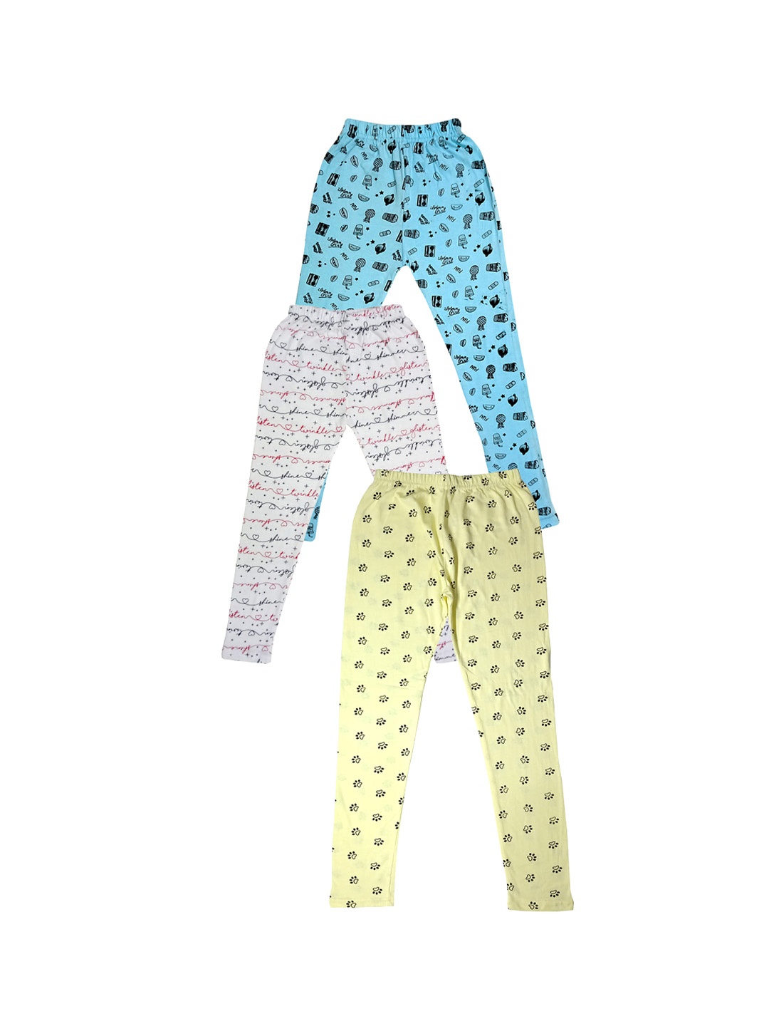 

IndiWeaves Girls Pack Of 3 Printed Pure Cotton Ankle-Length Leggings, Blue