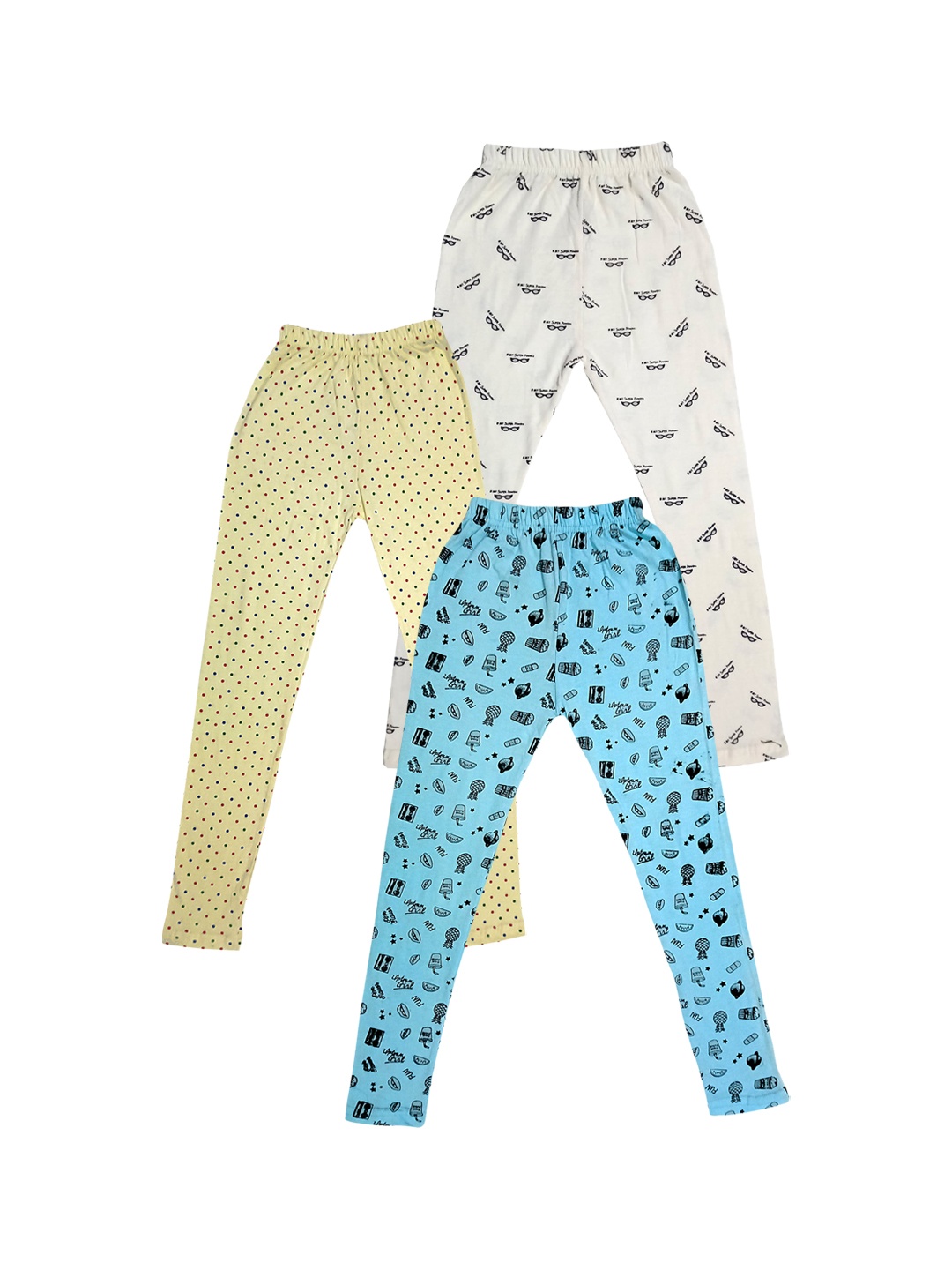 

IndiWeaves Girls Pack Of 3 Printed Ankle Length Pure Cotton Leggings, Blue