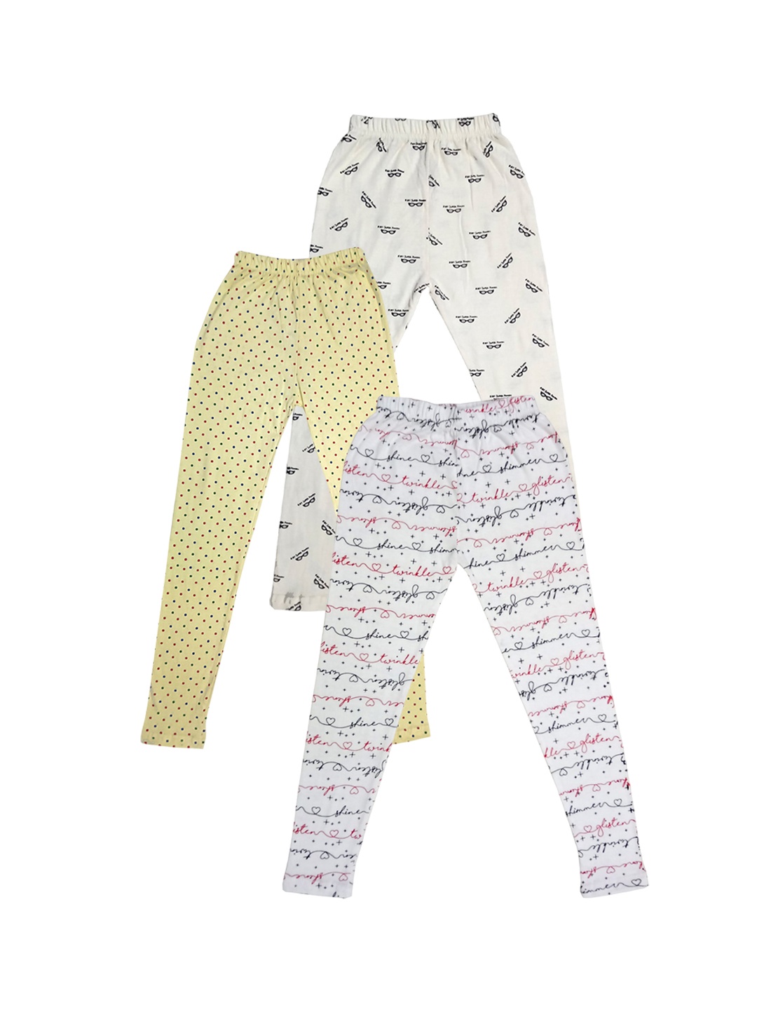 

IndiWeaves Girls Pack Of 3 Allover Printed Ankle Length Pure Cotton Leggings, White