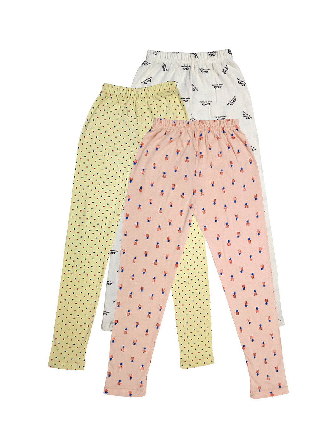 

IndiWeaves Girls Pack Of 3 Printed Ankle Length Pure Cotton Leggings, Peach
