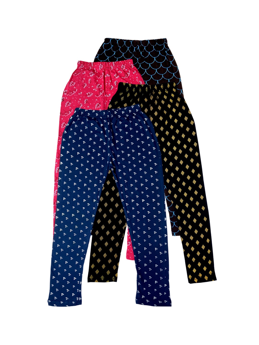 

IndiWeaves Girls Pack of 4 Printed Pure Cotton Ankle-Length Leggings, Black