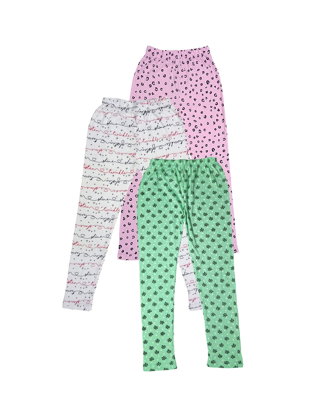 

IndiWeaves Girls Pack Of 3 Allover Printed Ankle Length Pure Cotton Leggings, Pink