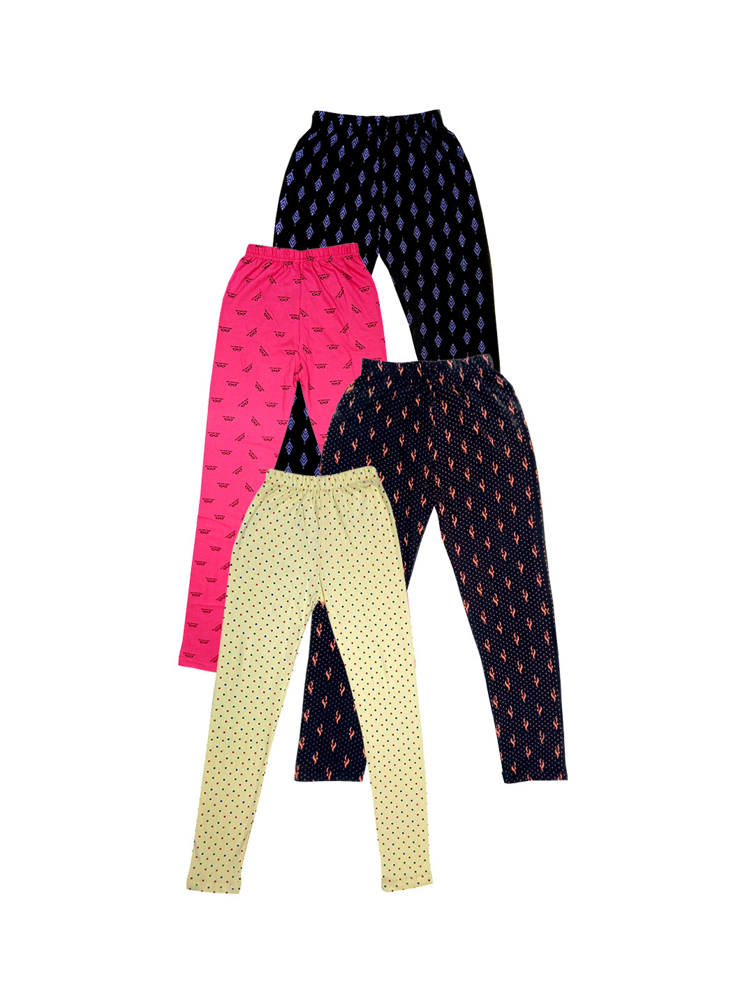 

IndiWeaves Girls Pack of 4 Printed Pure Cotton Ankle-Length Leggings, Blue