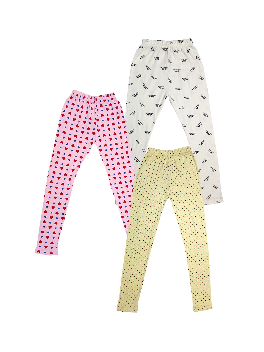 

IndiWeaves Girls Pack Of 3 Allover Printed Pure Cotton Leggings, Yellow