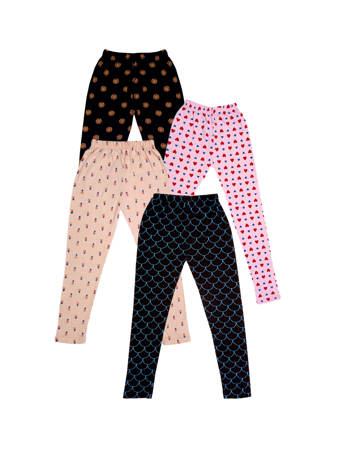 

IndiWeaves Girls Pack Of 4 Allover Printed Ankle Length Pure Cotton Leggings, Pink