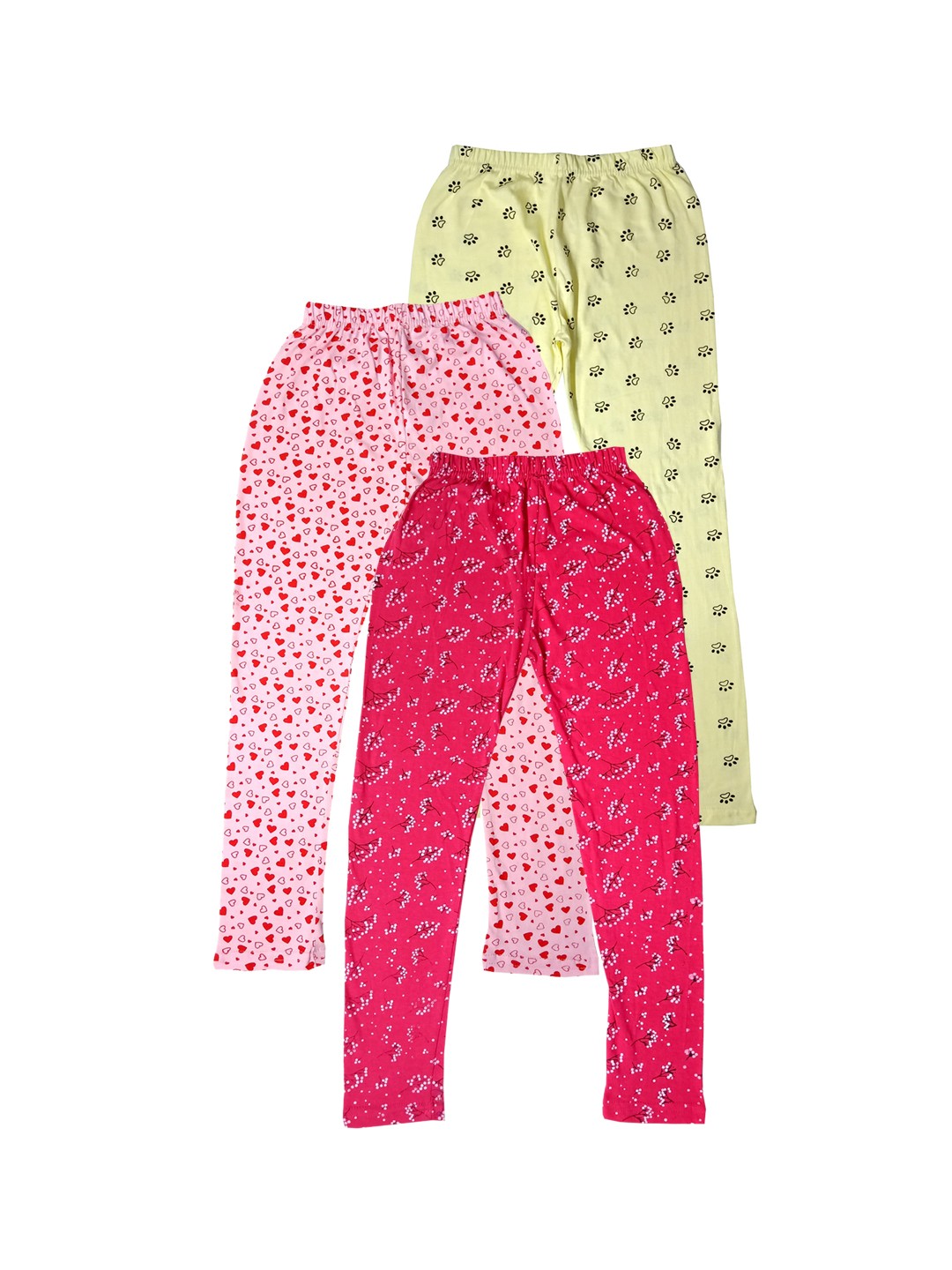

IndiWeaves Girls Pack of 3 Printed Pure Cotton Ankle-Length Leggings, Pink
