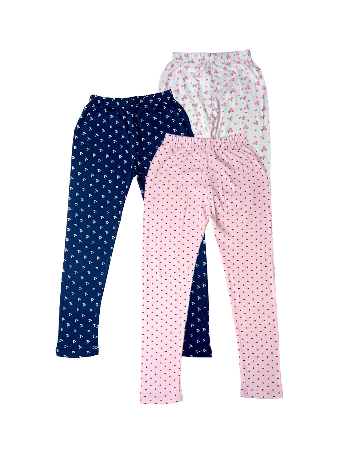 

IndiWeaves Girls Pack Of 3 Printed Pure Cotton Leggings, White
