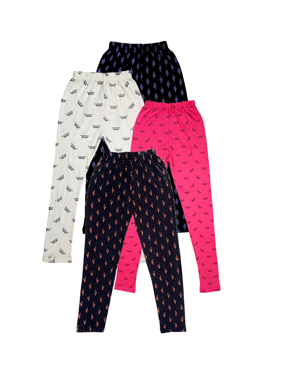 

IndiWeaves Girls Pack of 4 Printed Pure Cotton Ankle-Length Leggings, Pink