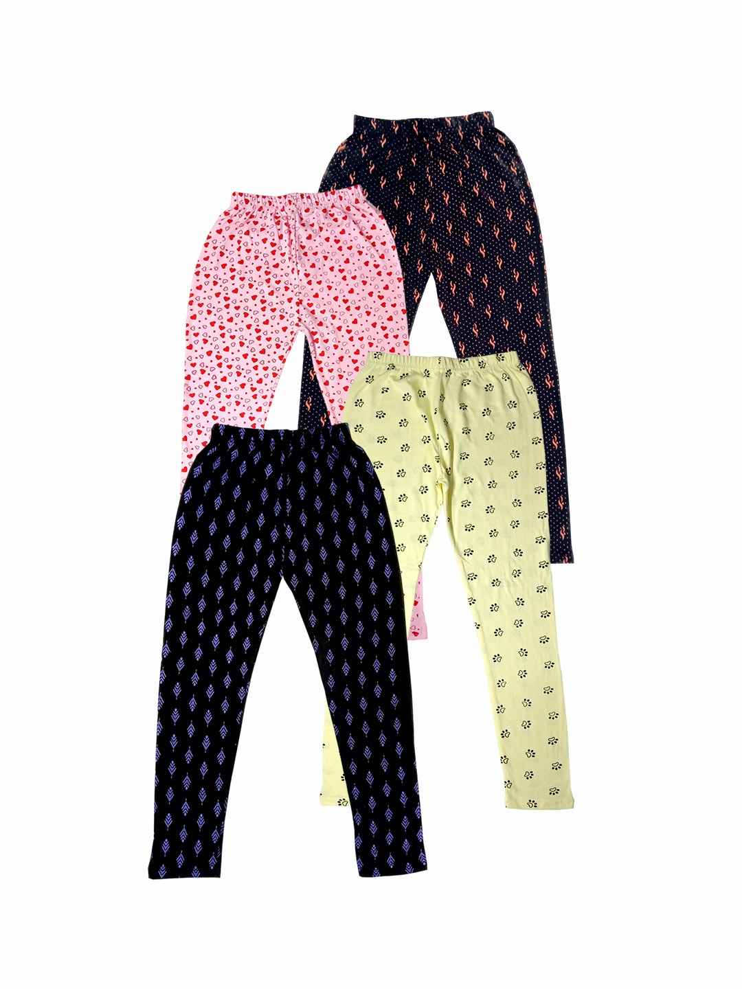 

IndiWeaves Girls Pack of 4 Printed Pure Cotton Ankle-Length Leggings, Multi