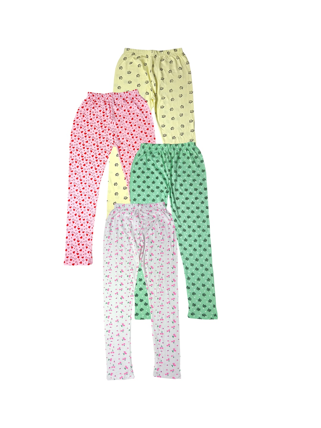 

IndiWeaves Girls Pack of 4 Printed Pure Cotton Ankle-Length Leggings, Green