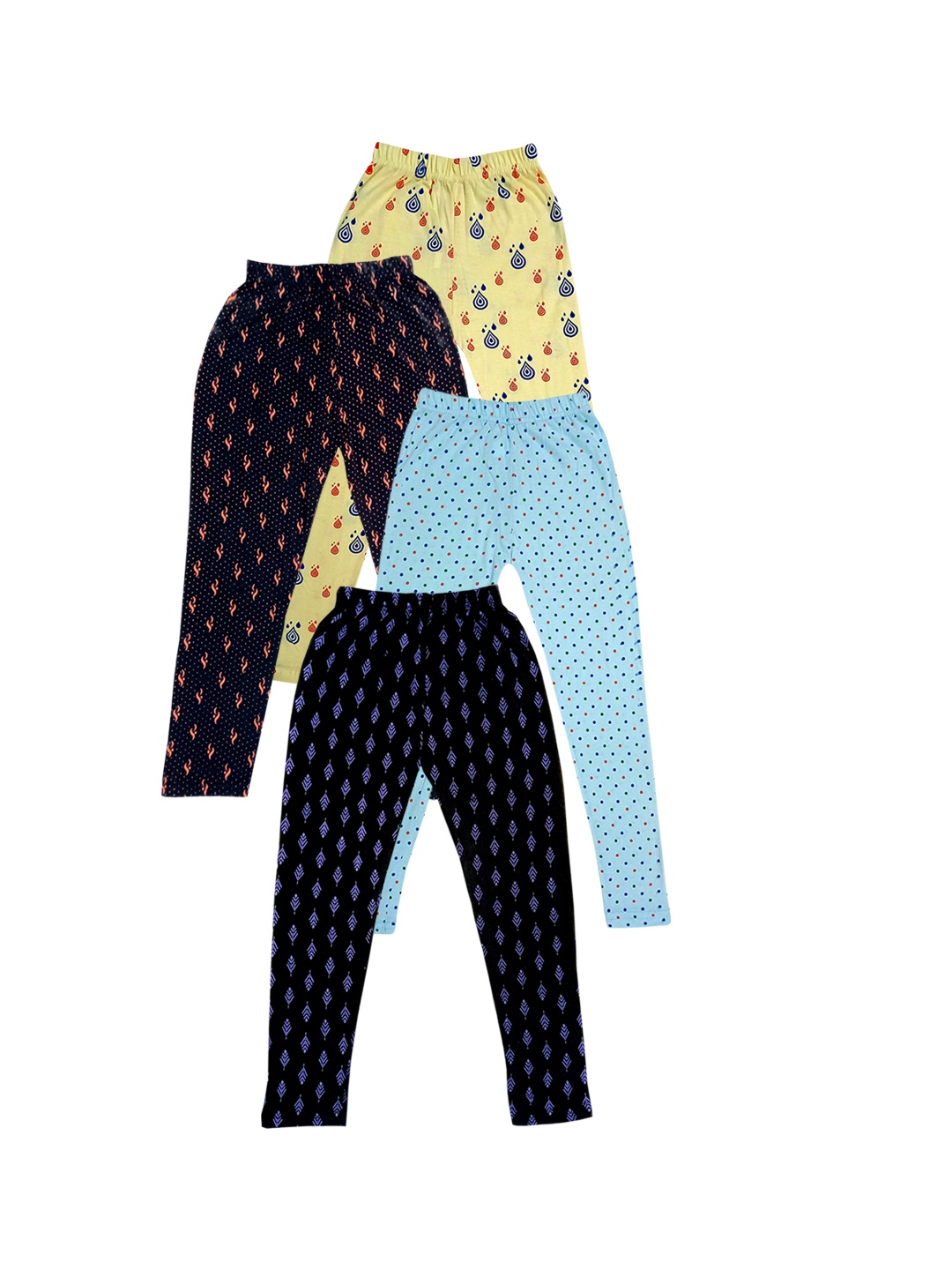 

IndiWeaves Girls Pack of 4 Printed Pure Cotton Ankle-Length Leggings, Multi