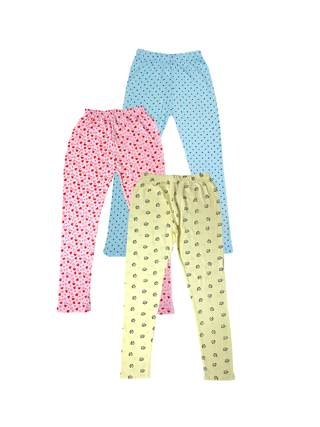 

IndiWeaves Girls Pack of 3 Printed Pure Cotton Ankle-Length Leggings, Pink