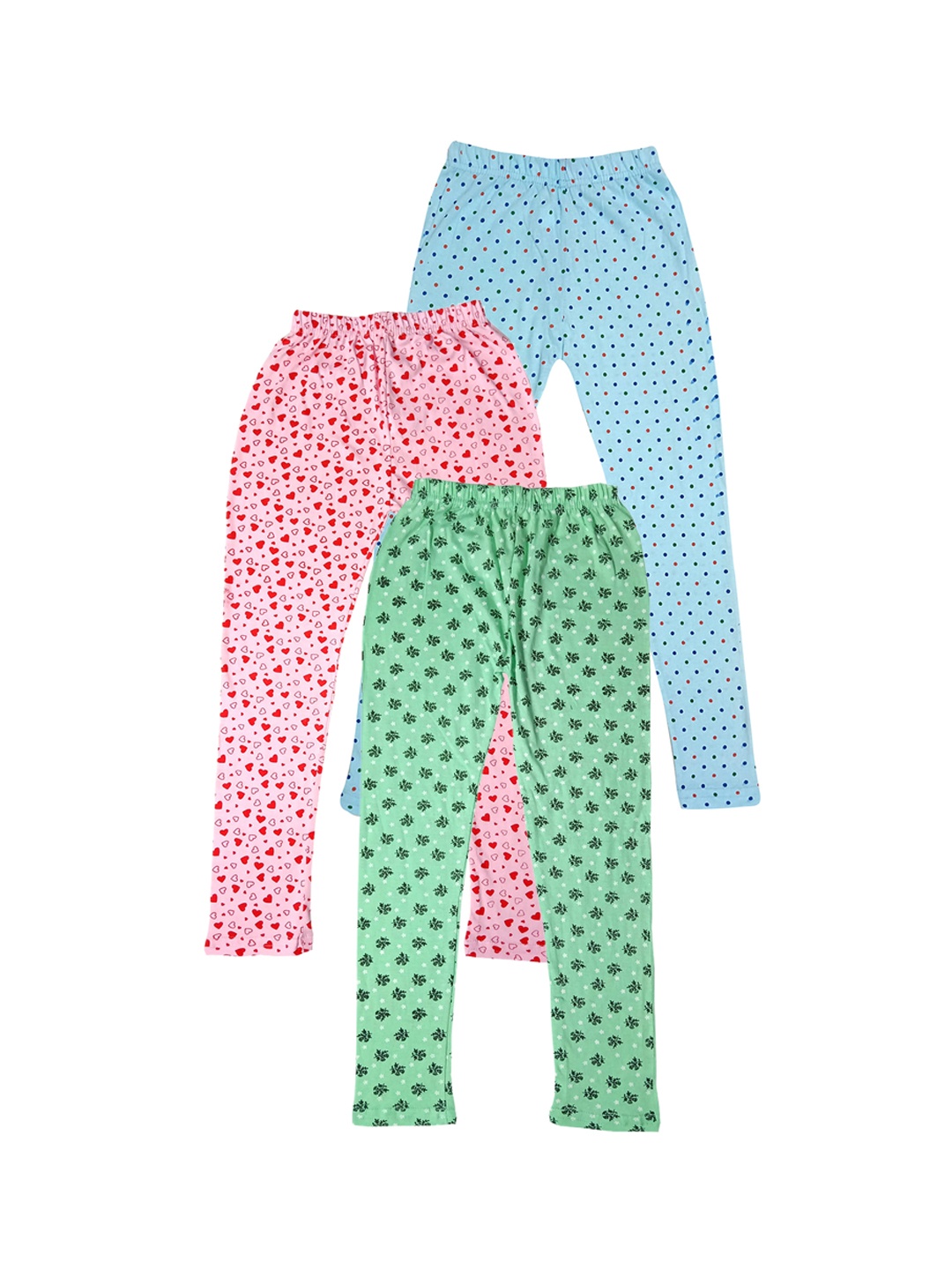 

IndiWeaves Girls Pack Of 3 Printed Ankle Length Pure Cotton Leggings, Green