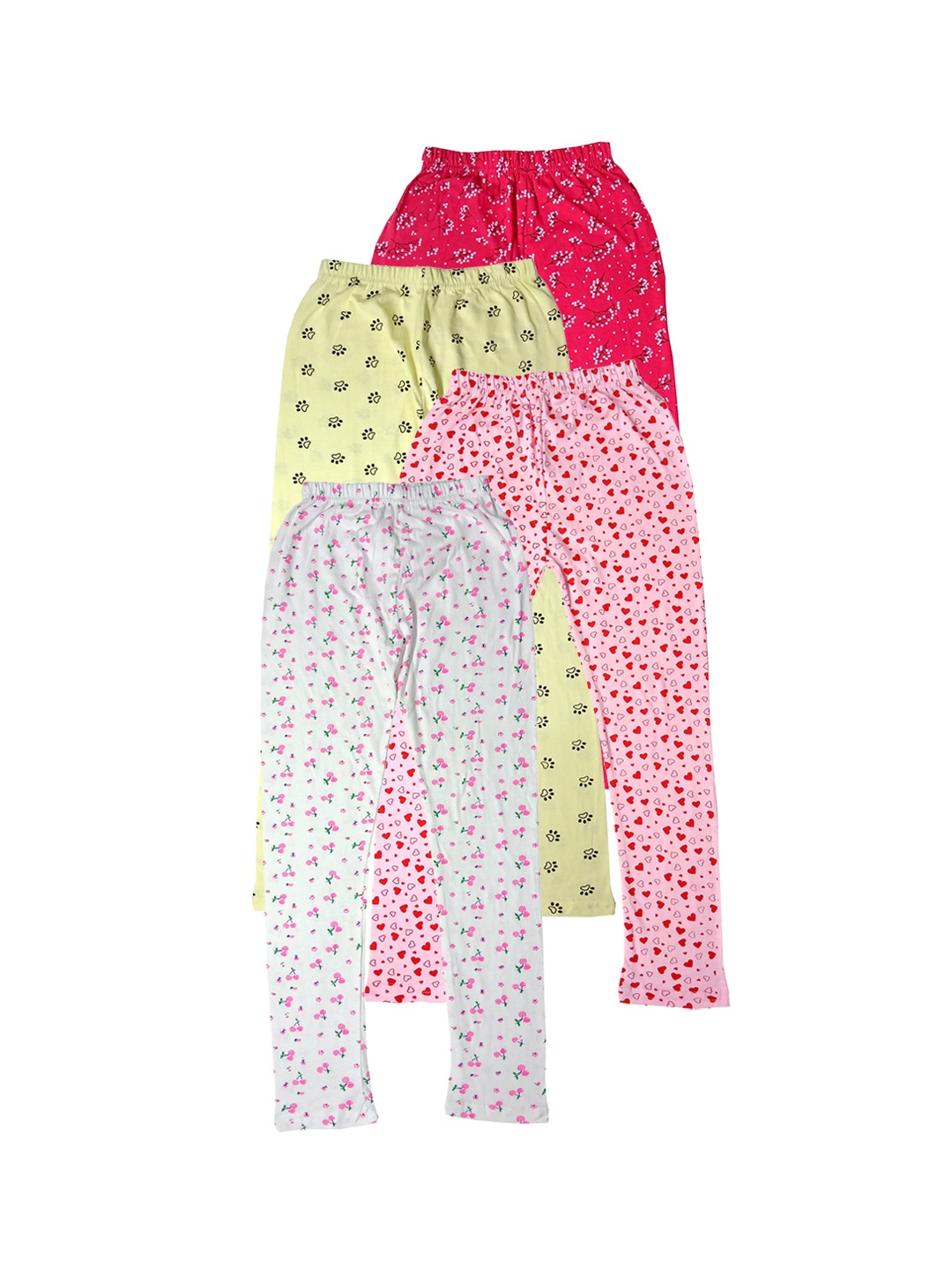 

IndiWeaves Pack Of 4 Printed Pure Cotton Ankle Length Leggings, Pink