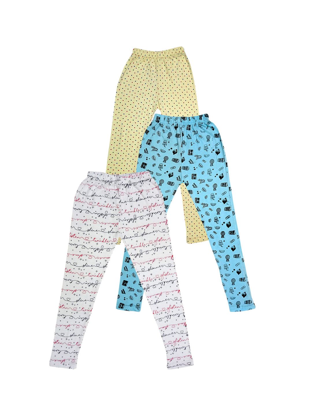

IndiWeaves Girls Pack Of 3 Printed Ankle Length Pure Cotton Leggings, White