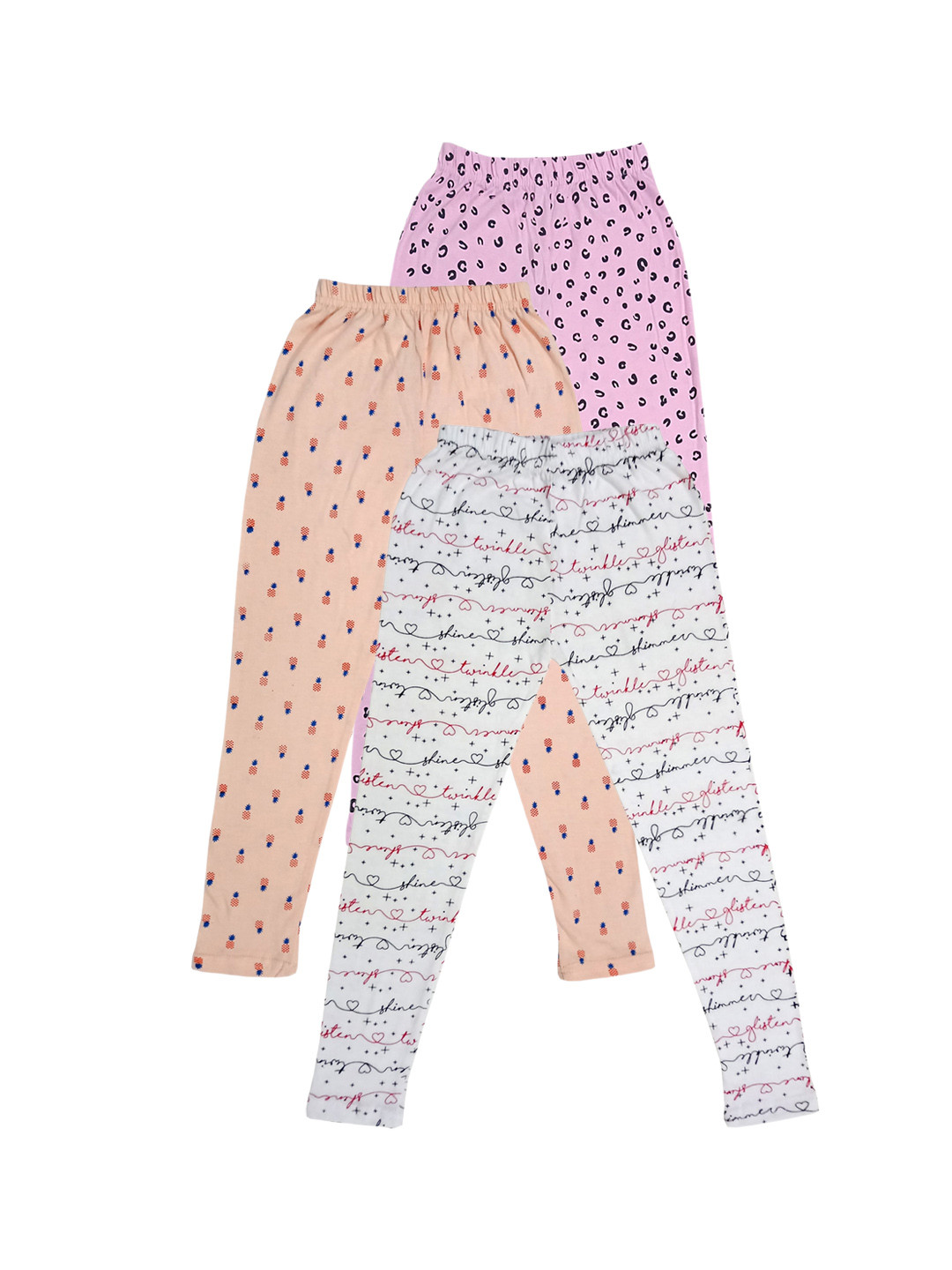 

IndiWeaves Girls Pack Of 3 Printed Skin Friendly Pure Cotton Ankle Length Legging, Pink