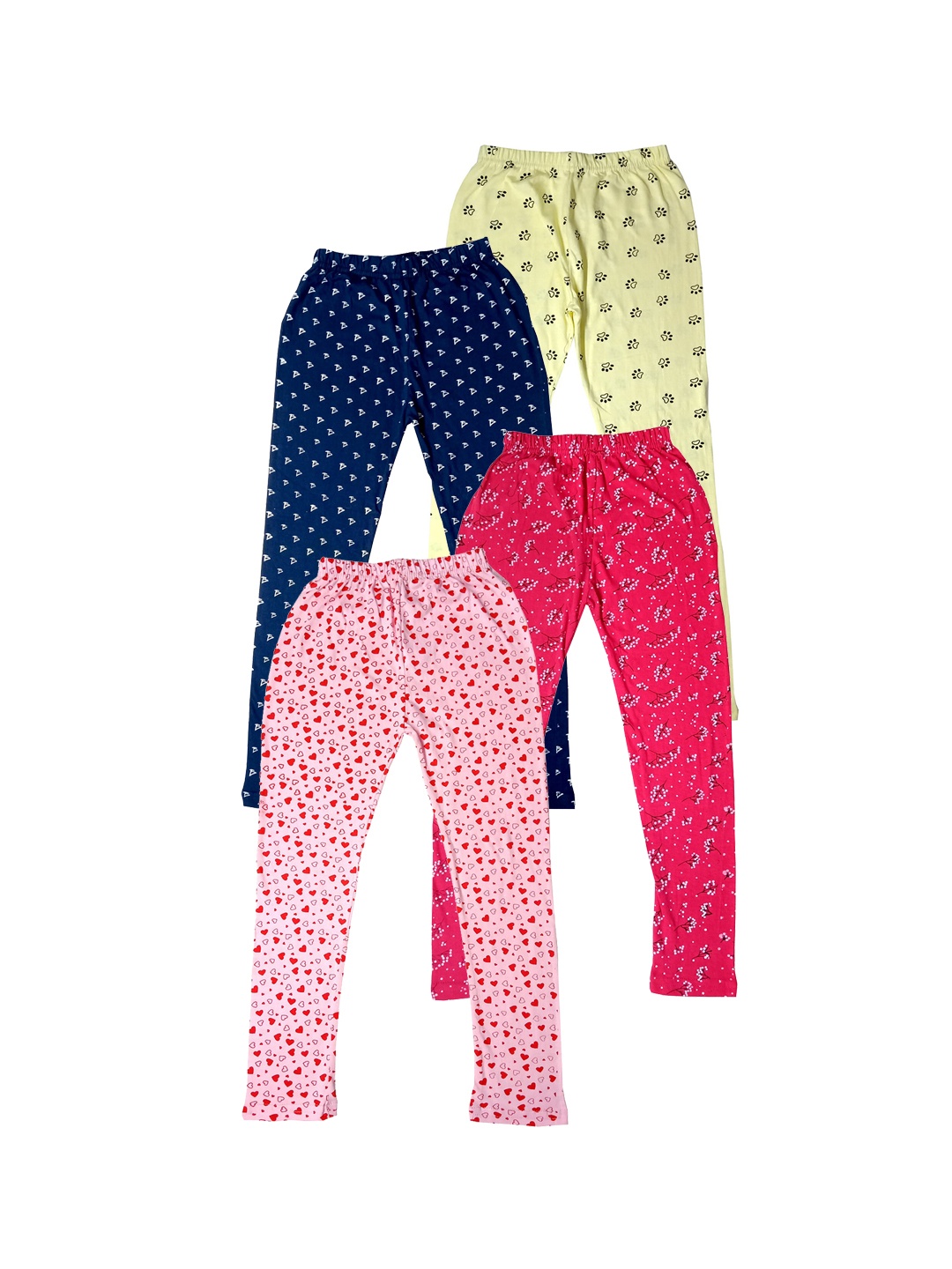 

IndiWeaves Girls Pack of 4 Printed Pure Cotton Ankle-Length Leggings, Pink