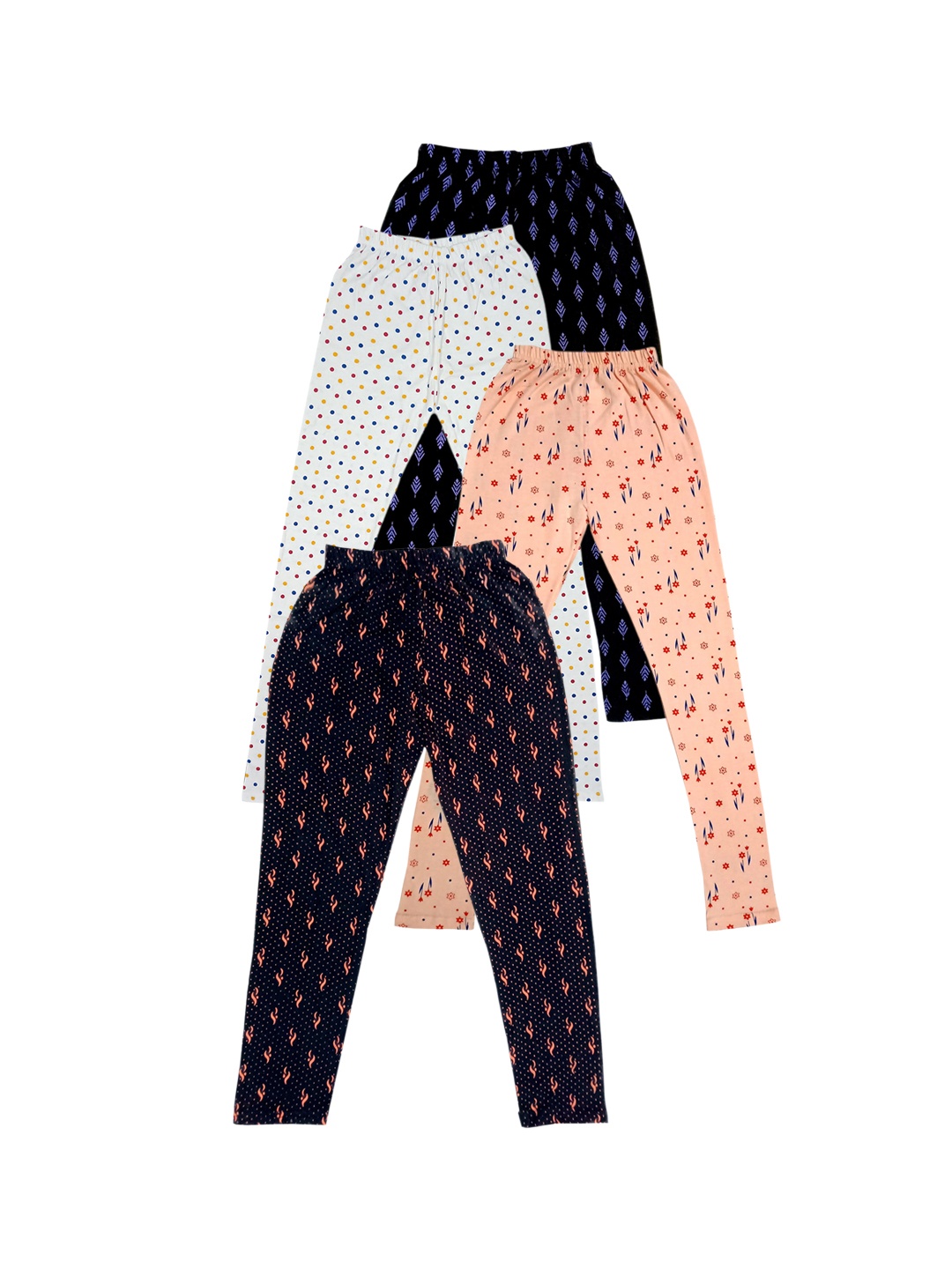 

IndiWeaves Girls Pack of 4 Printed Pure Cotton Ankle Length Leggings, Black