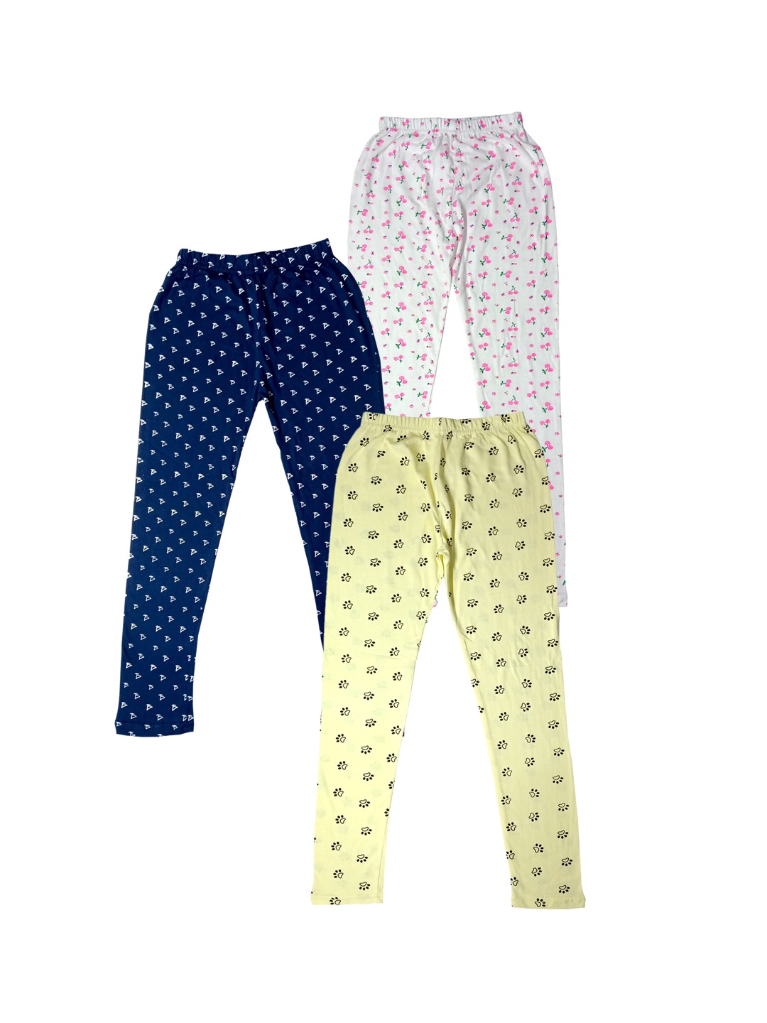 

IndiWeaves Girls Pack of 3 Printed Pure Cotton Ankle Length Leggings, Navy blue