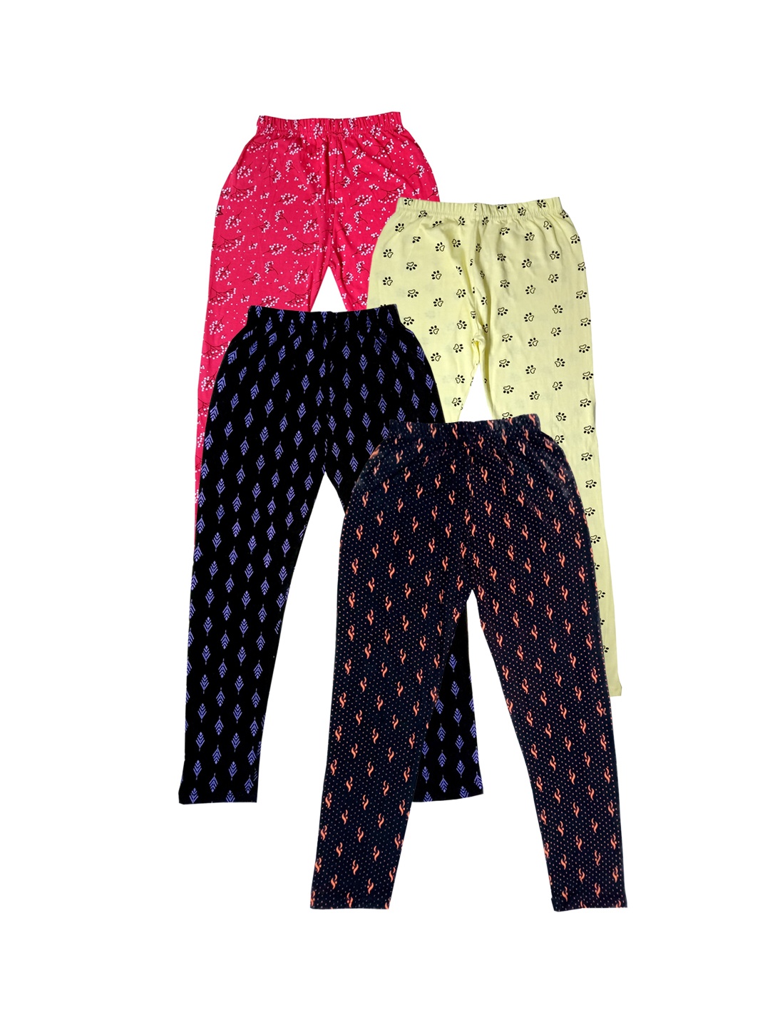 

IndiWeaves Girls Pack of 4 Printed Pure Cotton Ankle-Length Leggings, Black