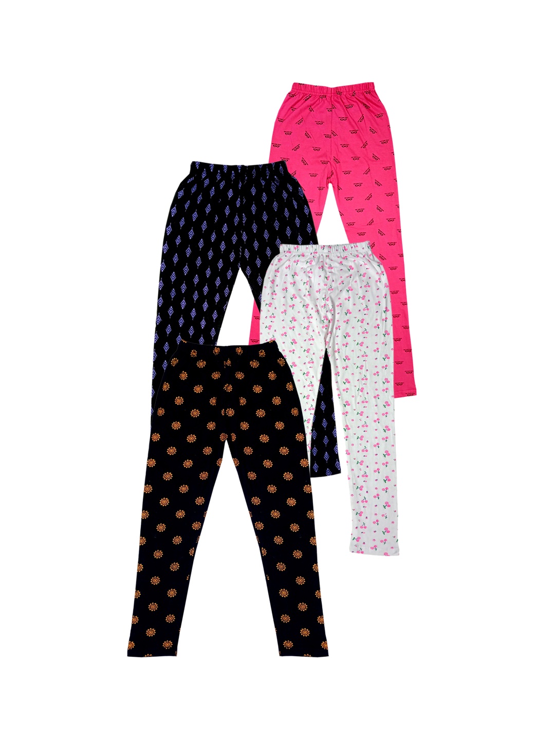 

IndiWeaves Girls Pack Of 4 Printed Ankle Length Pure Cotton Leggings, Black