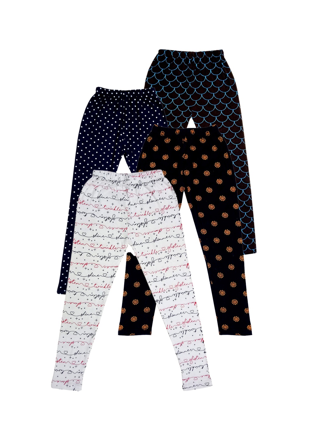 

IndiWeaves Girls Pack Of 4 Printed Ankle Length Pure Cotton Leggings, Black