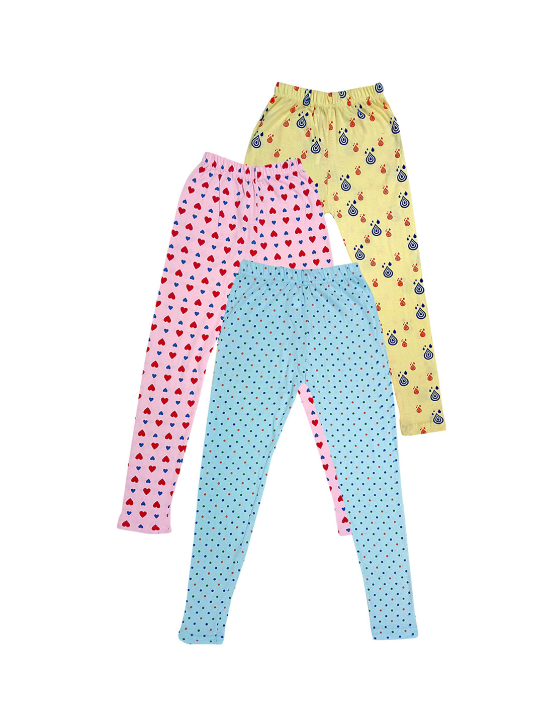 

IndiWeaves Girls Pack Of 3 Printed Skin Friendly Pure Cotton Ankle Length Legging, Yellow