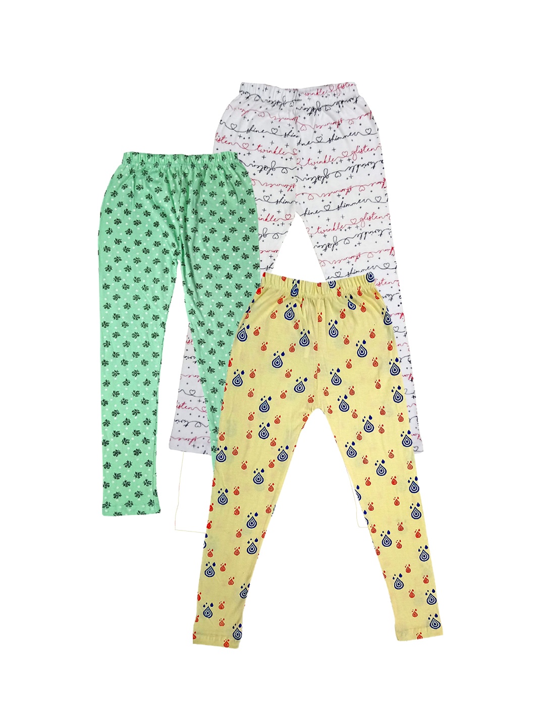 

IndiWeaves Girls Pack Of 3 Allover Printed Ankle Length Pure Cotton Leggings, White