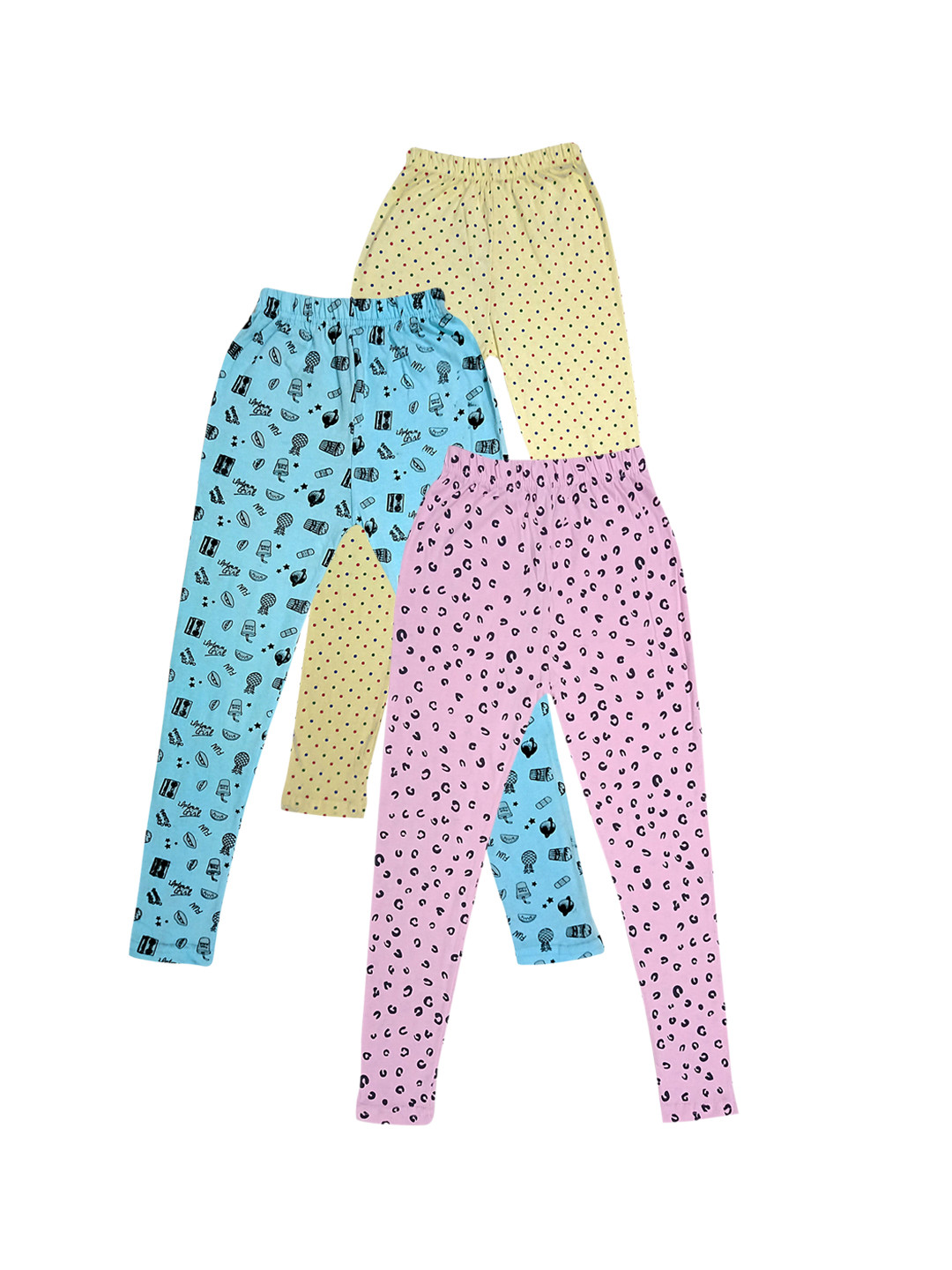 

IndiWeaves Girls Pack Of 3 Printed Skin Friendly Pure Cotton Ankle Length Legging, Blue