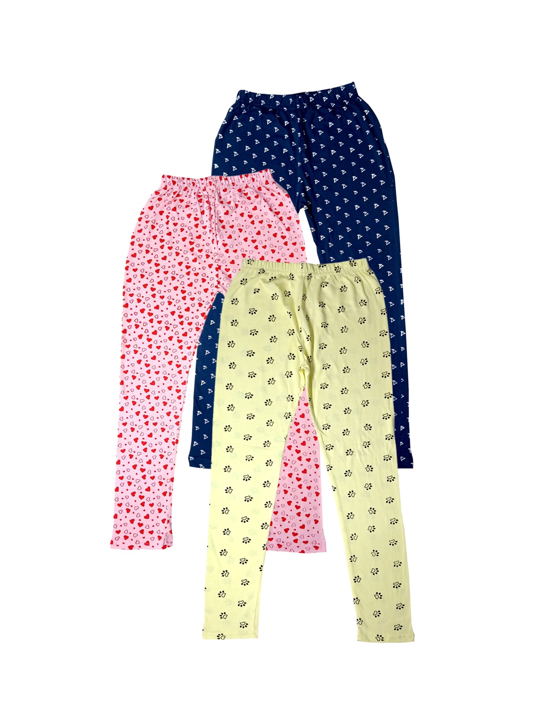 

IndiWeaves Pack Of 3 Printed Pure Cotton Ankle Length Leggings, Blue