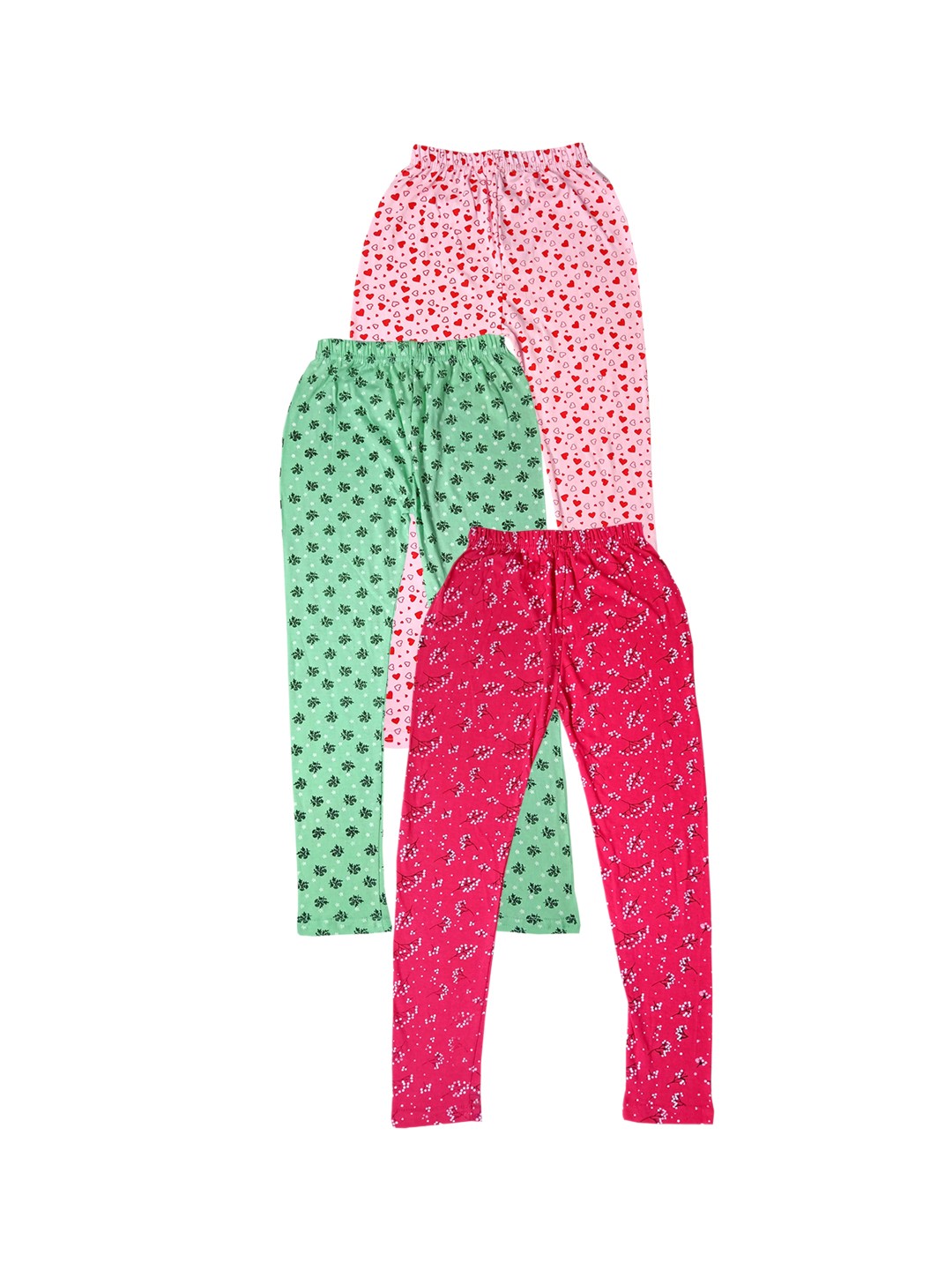 

IndiWeaves Girls Pack of 3 Printed Pure Cotton Ankle-Length Leggings, Pink