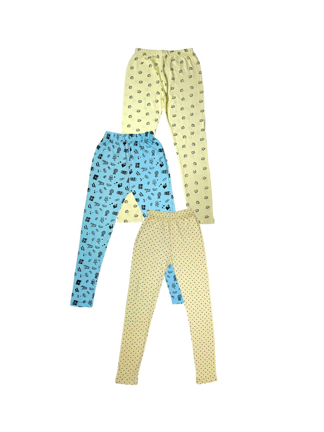 

IndiWeaves Girls Pack of 3 Printed Pure Cotton Ankle Length Leggings, Yellow