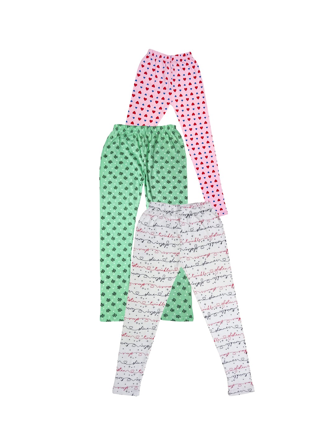 

IndiWeaves Girls Pack of 3 Printed Pure Cotton Ankle Length Leggings, Pink