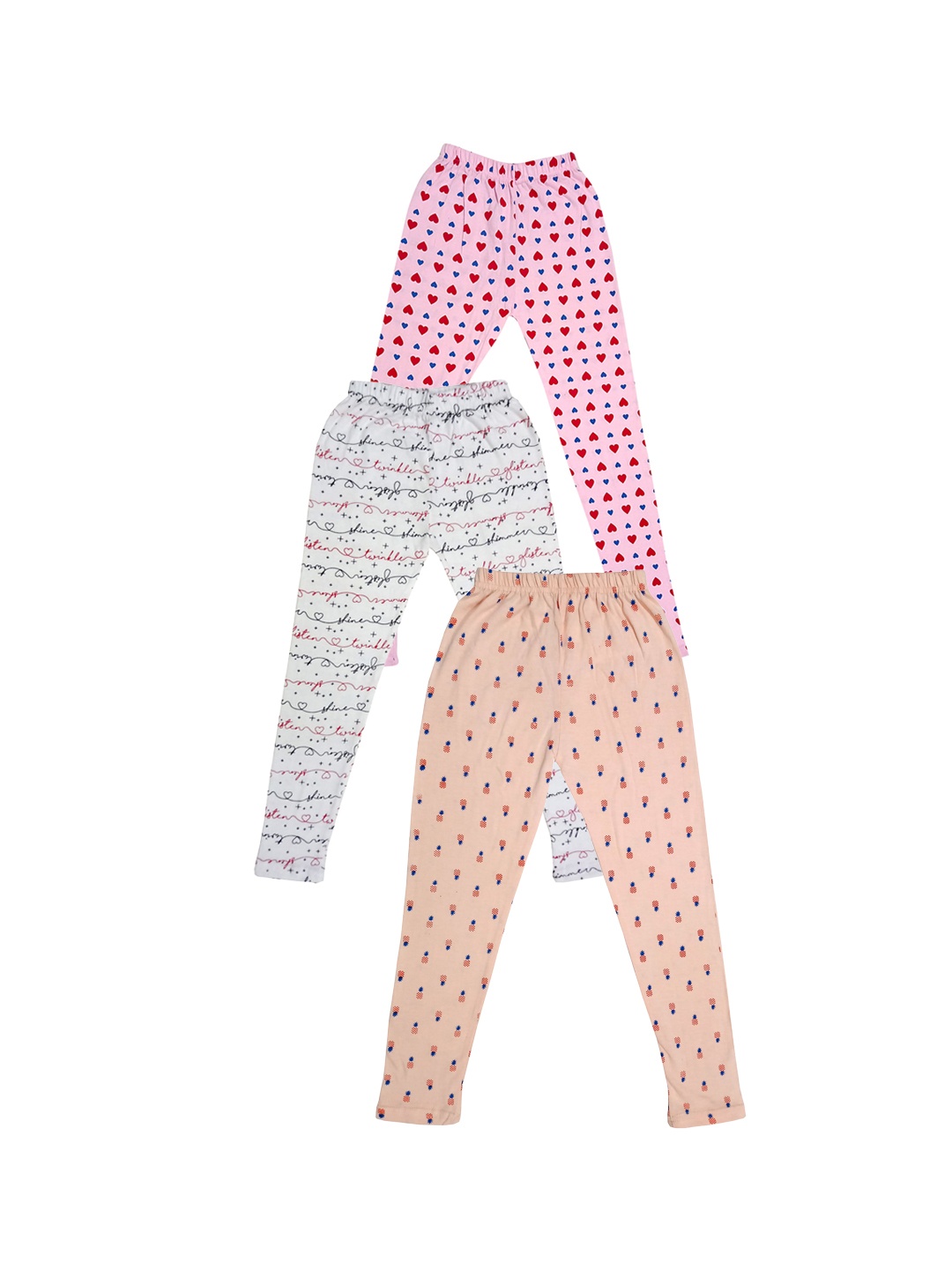 

IndiWeaves Girls Pack Of 3 Allover Printed Ankle Length Pure Cotton Leggings, Pink