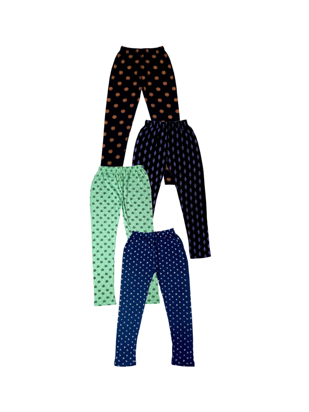 

IndiWeaves Girls Pack of 4 Printed Pure Cotton Ankle-Length Leggings, Navy blue