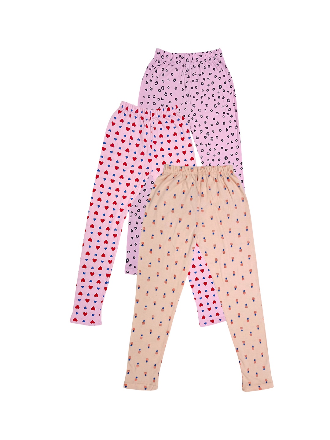 

IndiWeaves Girls Pack Of 3 Printed Ankle Length Pure Cotton Leggings, Pink
