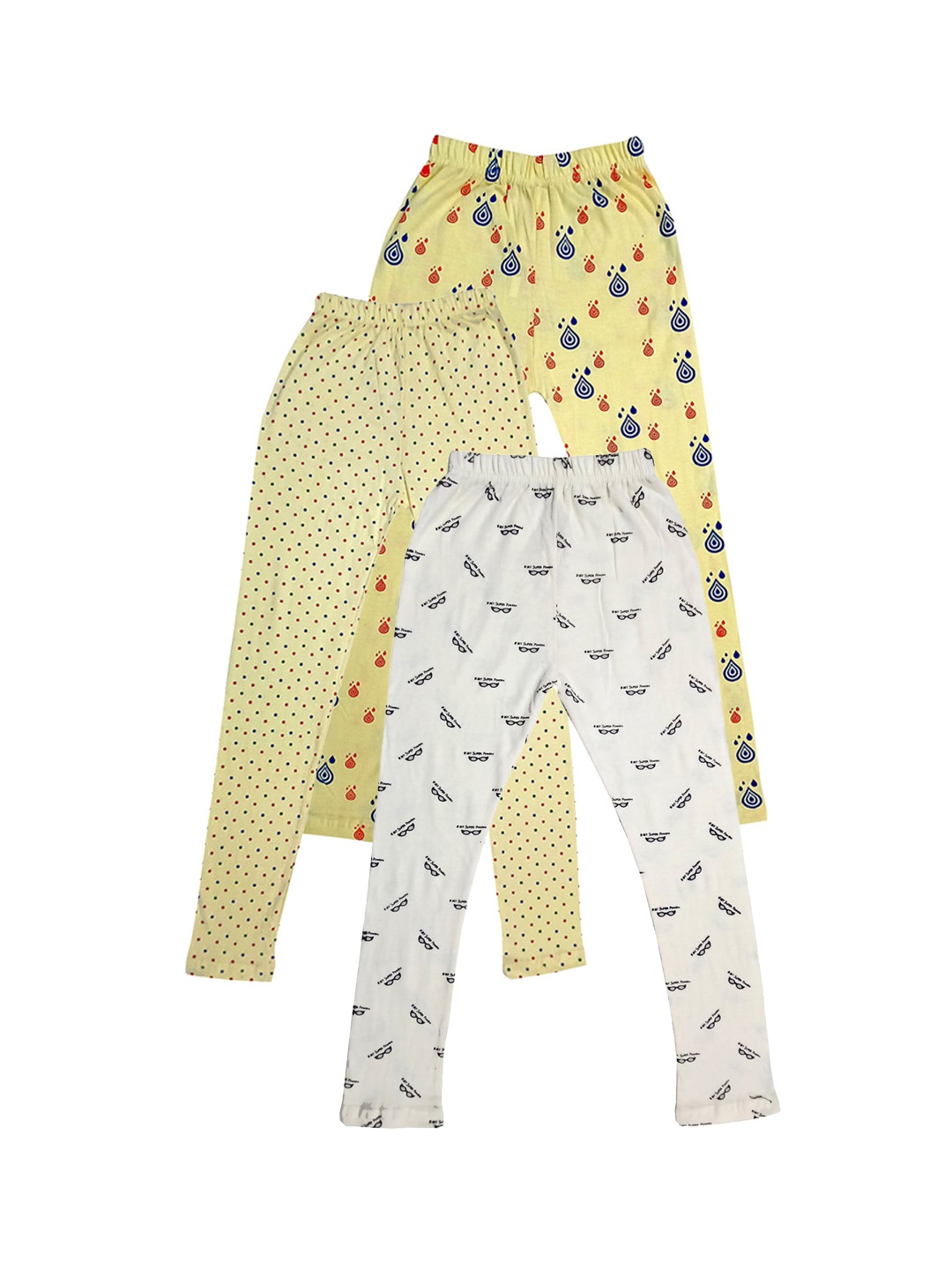 

IndiWeaves Girls Pack Of 3 Printed Ankle Length Pure Cotton Leggings, Yellow