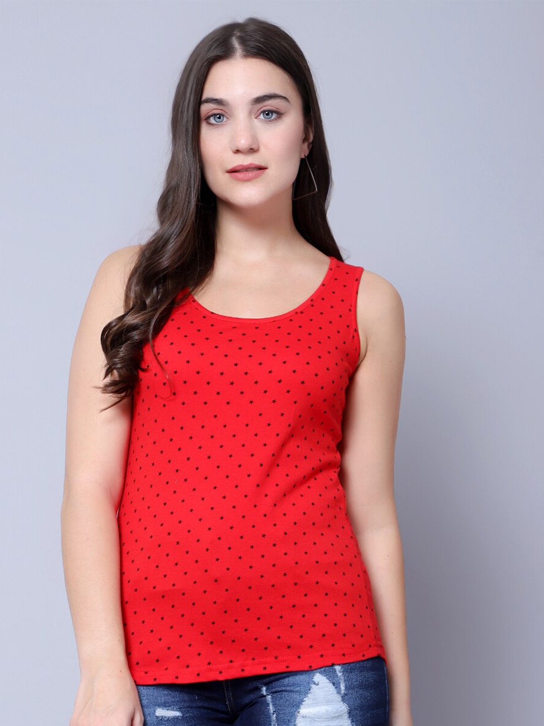 

DIAZ Polka Dot Printed Sleeveless Tank Top, Red