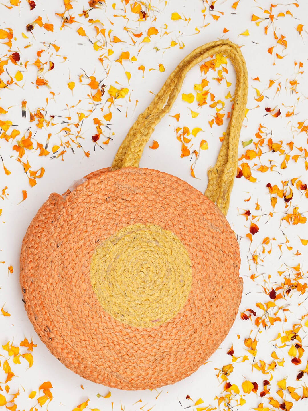 

FABBHUE Textured Half Moon Jute Shoulder Bag, Orange