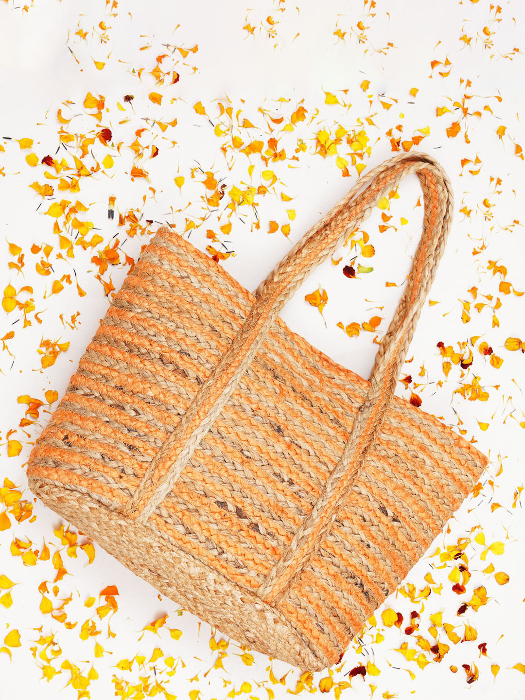 

FABBHUE Jute Structured Handheld Bag, Orange