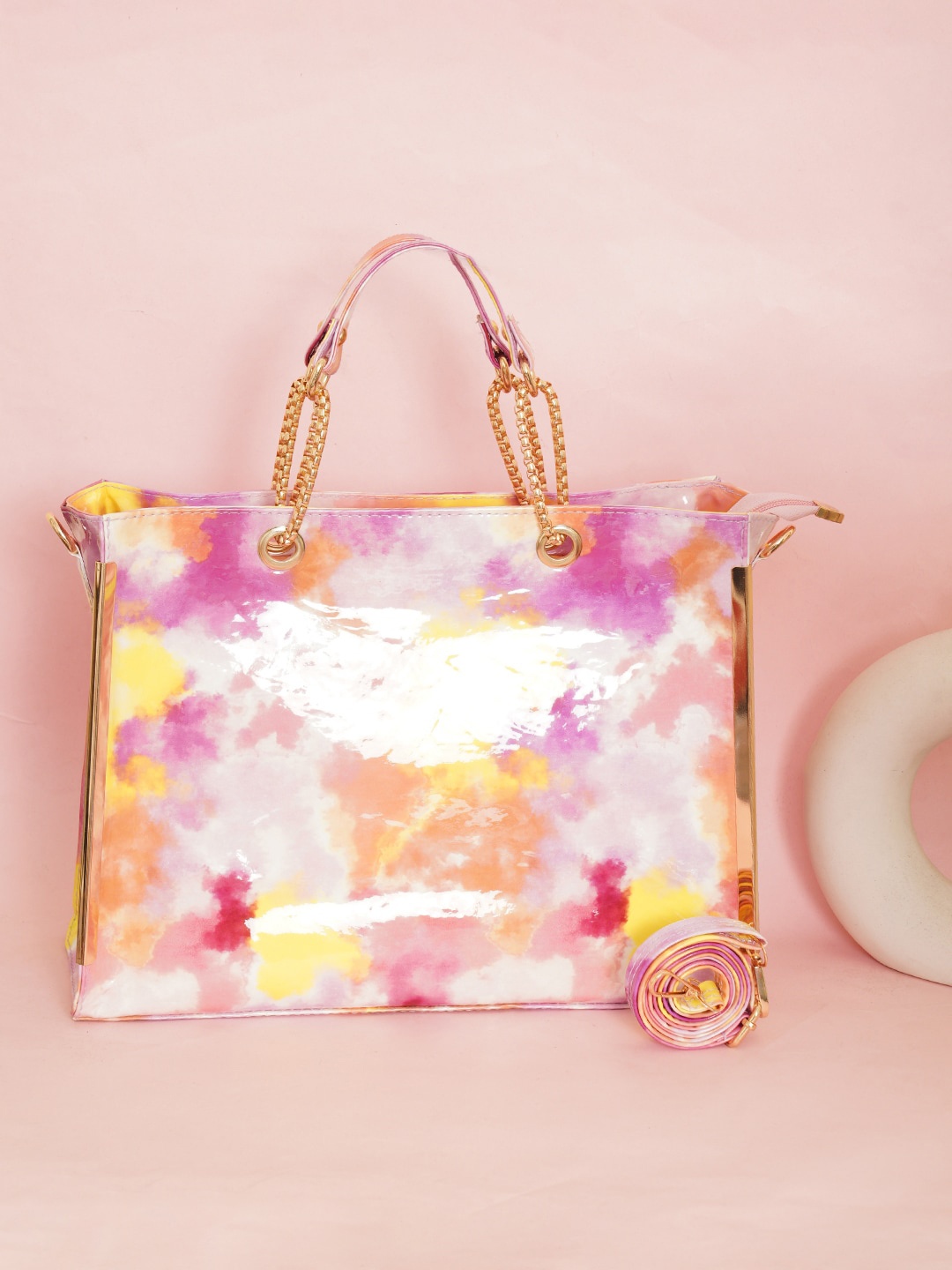 

FABBHUE Dyed Structured Handheld Bag, Pink