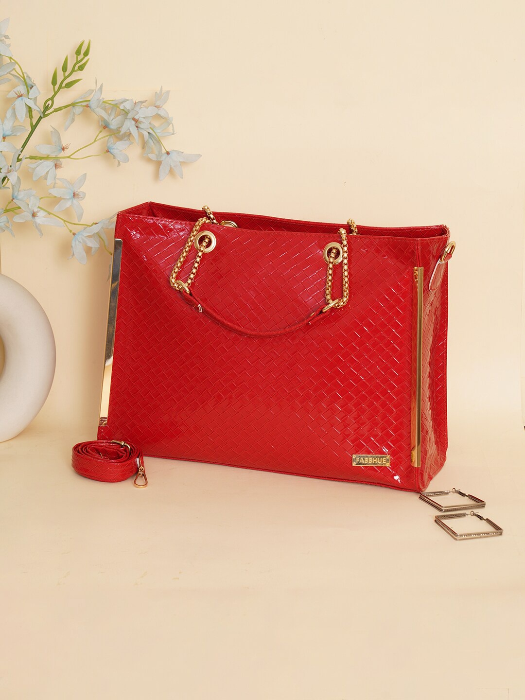 

FABBHUE Textured Structured Handheld Bag, Red