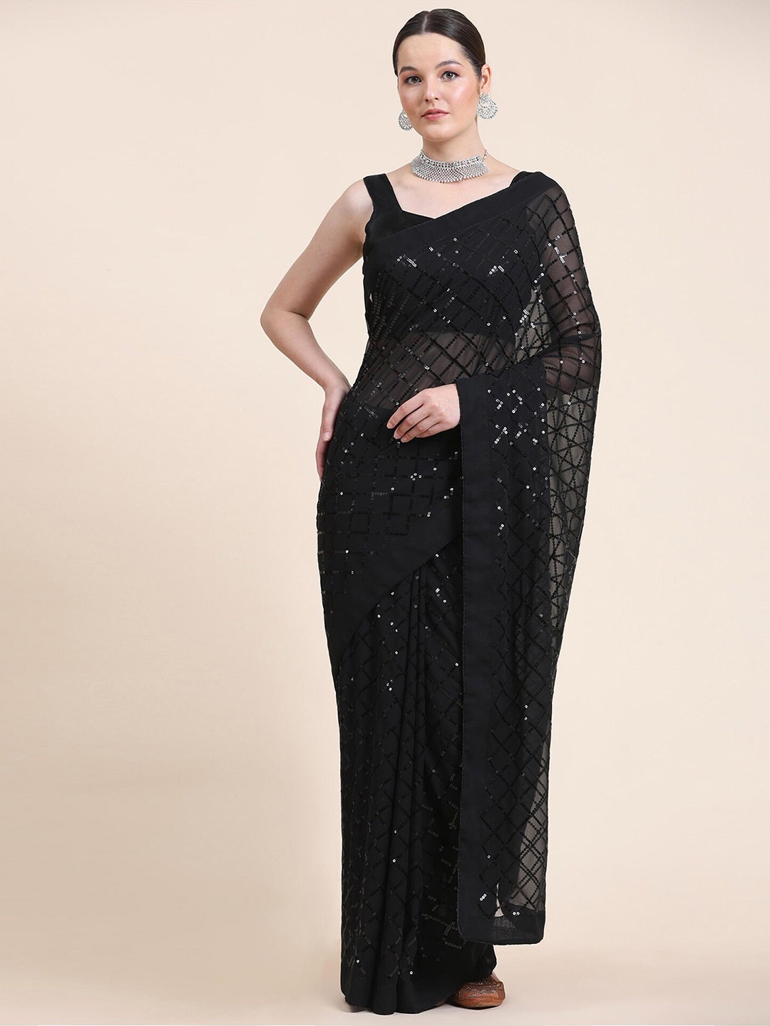 

Satrani Black Sequined Embellished Saree