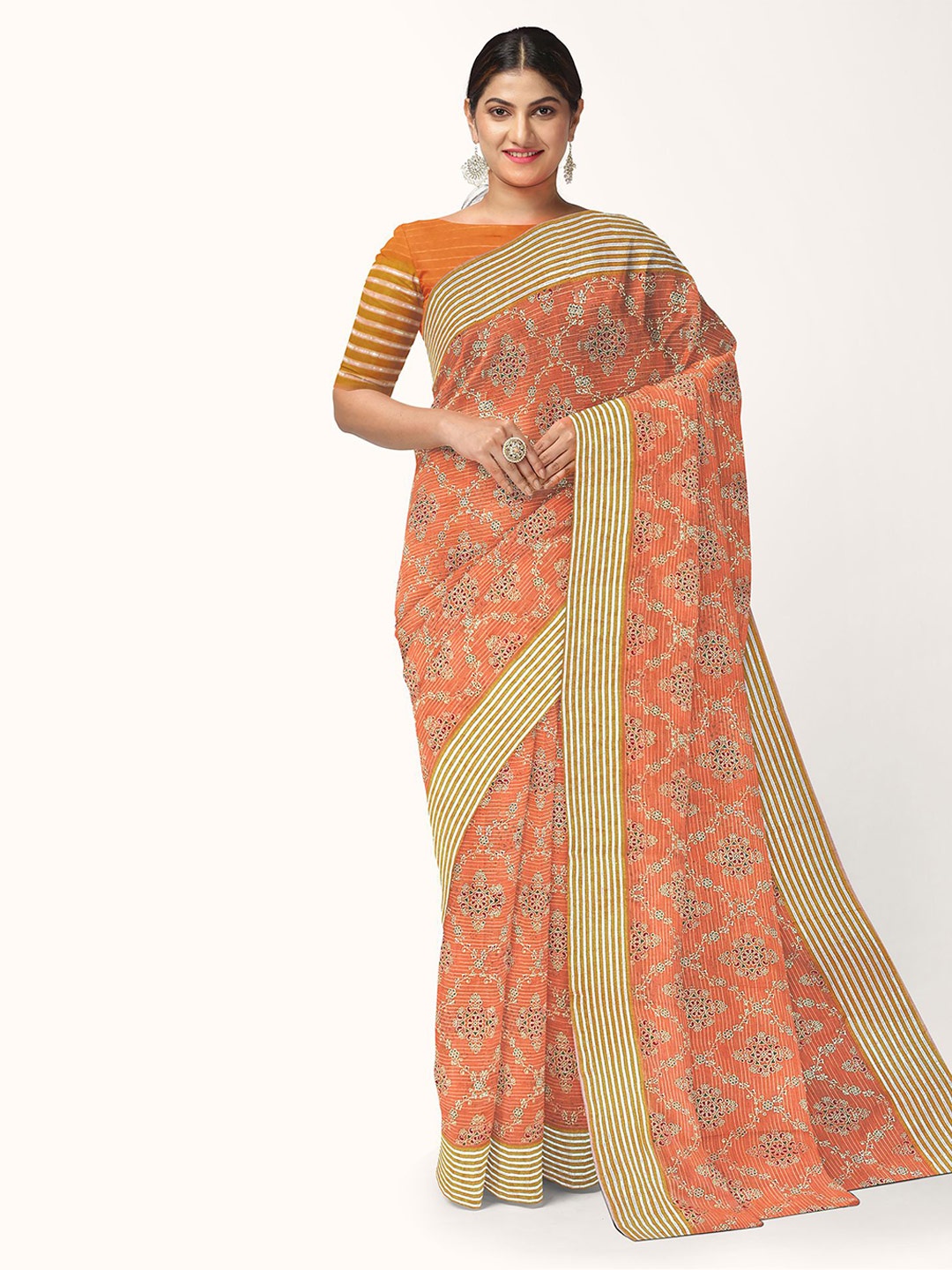 

SIRIL Floral Printed Saree, Orange