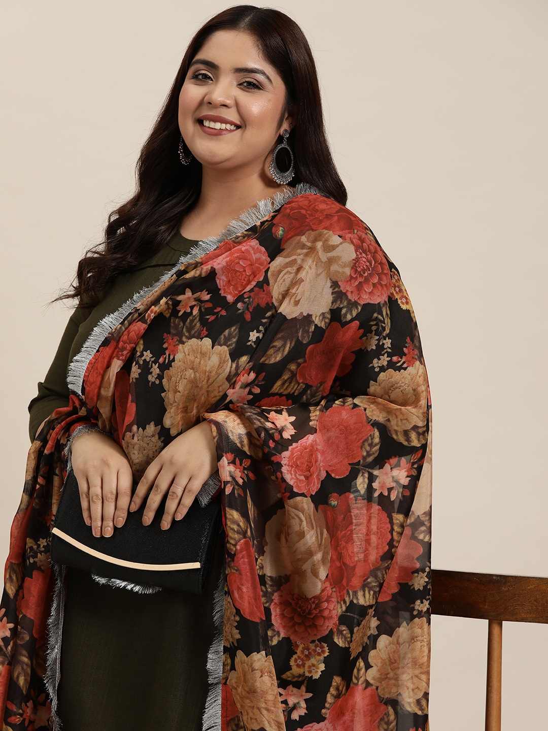 

Sztori Printed Organza Dupatta, Black