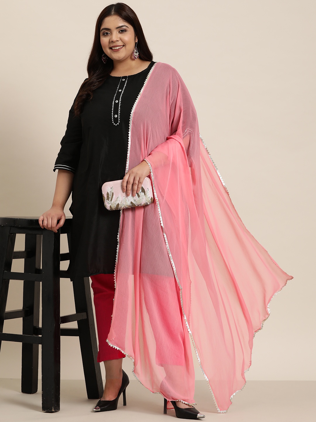 

Sztori Solid Chiffon Dupatta, Pink