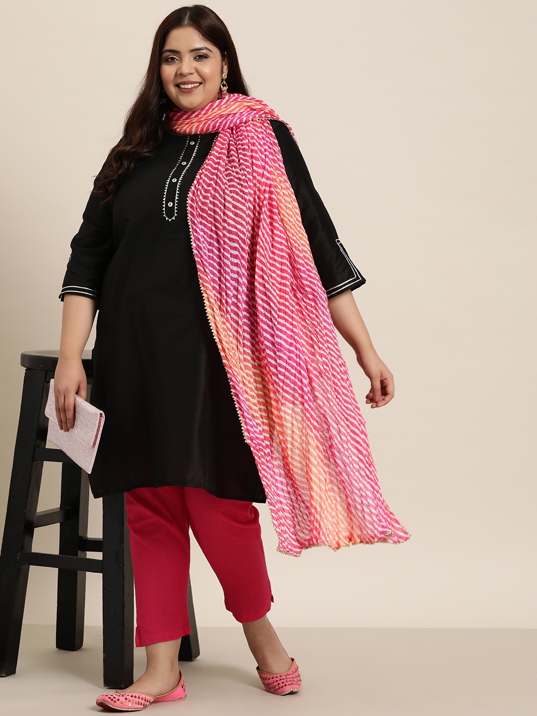 

Sztori Leheriya Printed Dupatta, Pink